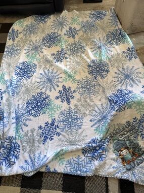 Snowflake Printed Cozy Throw Blanket with Winter Gnome Accent
